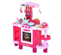 HOMCOM Cocina de Juguete para Niños Mayores de 3 Años con 38 Accesorios Luz Sonido Juegos de rol Temprano Educativo 78x29x87 cm Rosa