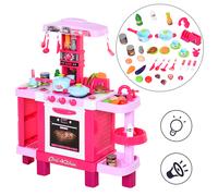 HOMCOM Cocina de Juguete para Niños Mayores de 3 Años con 38 Accesorios Luz Sonido Juegos de Rol Temprano Educativo 78x29x87 cm Rosa