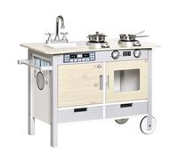 HOMCOM Cocina de postres para adultos 2 en 1 Multifuncional con 5 Accesorios Inox. MDF Aspecto Blanco Clair Gris