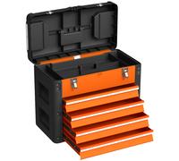 HOMCOM Cofre de herramientas vacío, 49,7x25,3x40,7 cm Caja de herramientas con 4 cajones, Mini caja de acero Naranja