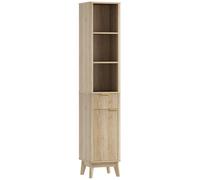HOMCOM Columna Alta de Baño con Estantes y Cajón Diseño Compacto y Funcional para Espacios Reducidos 33x30x170 cm Tono Madera