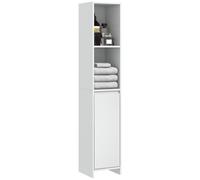 HOMCOM Columna Auxiliar de Baño Armario de Baño con Puerta 2 Estantes Abiertos Antivuelco Estilo Moderno 30x30x160 cm Blanco Aosom España