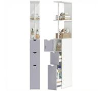 HOMCOM Columna Auxiliar de Baño Estrecha Armario Alto de Baño Moderno Mueble Auxiliar con 2 Estantes 2 Cajones y 1 Puerta Antivuelco 15x33x136,8 cm Blanco