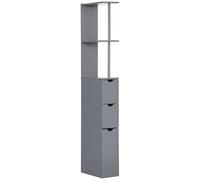 HOMCOM Columna Auxiliar de Baño Estrecha Armario de Baño Moderno Mueble Auxiliar con 2 Estantes 2 Cajones y 1 Puerta Antivuelco 15x33x136,5 cm Gris