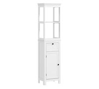 HOMCOM Columna de Baño Armario de Baño 40x30x165 cm con Cajón Puerta Estante Ajustable y 2 Compartimientos Estilo Moderno Blanco