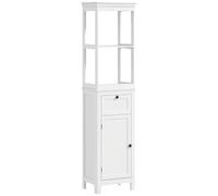 HOMCOM Columna de Baño Armario de Baño con Cajón 40x30x165 cm Blanco | Puerta, Estante Ajustable, 2 Compartimientos, Estilo Moderno