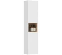 HOMCOM Columna de baño con 2 armarios y estante abierto, mueble de baño con estantes ajustables en 3 niveles para salón, 30 x 24 x 140 cm, blanco y color madera