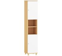 HOMCOM Columna de baño con 2 armarios y estantes abiertos, baldas internas regulables, 30x30x166 cm, blanco y madera Aosom España