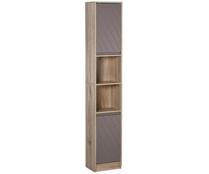 HOMCOM Columna de Baño con 2 Puertas y 2 Estantes Abiertos Armario Alto para Baño de Almacenaje 30x24x170 cm Roble y Gris Aosom España