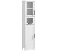 HOMCOM Columna de Baño con Puerta de Vidrio Estantes Ajustables Cajón para Espacios Pequeños 40x31x170 cm Blanco