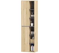 HOMCOM Columna de Baño de Pared Armario de Baño con Compartimentos Abiertos y 2 Puertas 40x24x141,5 cm Natural Aosom España