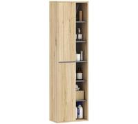 HOMCOM Columna de Baño de Pared Armario de Baño con Compartimentos Abiertos y 2 Puertas Mueble de Baño Moderno 40x24x141,5 cm Natural