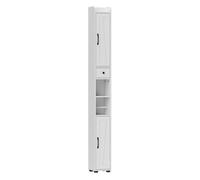 HOMCOM Columna de Baño Estrecha con 2 Puertas Armario Alto de Baño Rústico con Cajón Compartimento Abierto Estantes Ajustables y Portarrollos 20x20x185 cm Blanco