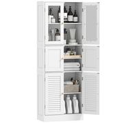 HOMCOM Columna de Baño Estrecha con Puertas de Vidrio Puertas de Lamas Estantes Ajustables 60x30x170 cm Blanco BLANCO