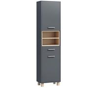 HOMCOM Columna de baño moderna con cajón, armarios y 2 compartimentos abiertos, armario de baño alto de madera que ahorra espacio con asas de aleación de aluminio, 40x24x160 cm, gris