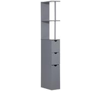 HOMCOM Columna de Baño Moderno Mueble Auxiliar de Baño con 2 Estantes 2 Cajones y 1 Puerta Antivuelco 15x33x136,5 cm Gris