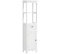 HOMCOM Columna de Baño Mueble de Baño con Cajón Puerta Estante Ajustable y 2 Compartimientos Armario de Baño Moderno 40x30x165 cm Blanco
