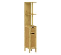 HOMCOM Columna de Baño Mueble de Baño Moderno con Puertas y Estantes Abiertos 18x30x120 cm Natural