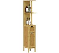 HOMCOM Columna de Baño Mueble de Baño Moderno con Puertas y Estantes Abiertos 18x30x120 cm Natural