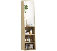 HOMCOM Columna de muebles de baño armario trapezoidal delgado con puerta de espejo, estante de 6 niveles, armario de baño para espacios pequeños, 40 x 30 x 165 cm, madera natural