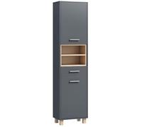 HOMCOM - Columna para cuarto de baño, mueble de almacenamiento, armario con 2 puertas, cajón y 2 estantes abiertos, armario alto para cocina, sala de estar, 40 x 24 x 160 cm, color gris