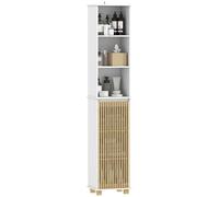 HOMCOM - Columna para cuarto de baño, mueble de almacenamiento con puerta de bambú y compartimentos abiertos, armario alto para sala de estar, cocina, 35 x 26 x 173 cm, color blanco