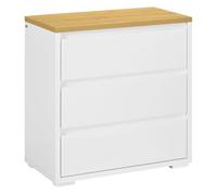 Homcom cómoda 3 cajones, cómoda dormitorio sin tiradores, cajonera para salón, oficina, estilo moderno, 70x37x75 cm, blanco