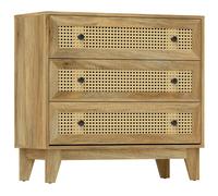 HOMCOM Cómoda 3 cajones Mueble de Almacenamiento con rejilla de ratán aspecto de madera clara 80x35x76 cm Aosom España