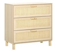 HOMCOM Cómoda 3 cajones rejilla de ratán 80x40x80 cm MDF Aspecto Madera Claro Aosom España