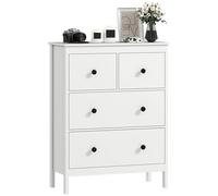 HOMCOM Cómoda 4 Cajones, Cómoda de Madera con Pies Antideslizantes y Tiradores Redondos, para Entrada, Salón, Comedor y Pasillo, 74x35x97 cm, Blanco