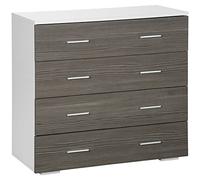 HOMCOM Cómoda 4 Cajones, Cómoda Dormitorio, Cajonera para Salón, Oficina, Pasillo, Estilo Moderno, 76x35x72 cm, Gris Veteado y Blanco