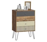 HOMCOM Cómoda 4 Cajones, Cómoda Dormitorio, con Patas de Horquilla de Acero, Cajonera para Salón, Oficina, Estilo Bohemio, 60x39x86 cm, Multicolor