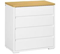 Homcom cómoda 4 cajones, cómoda dormitorio sin tiradores, cajonera para salón, oficina, estilo moderno, 70x37x75 cm, blanco