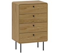 HOMCOM Cómoda 4 cajones, mueble de almacenamiento estrecho con patas de acero, esquinas redondeadas, 60 x 39 x 91,5 cm, roble