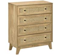 HOMCOM Cómoda 4 cajones Mueble de Almacenamiento mimbre de ratán aspecto madera clara 80x35x95 cm Aosom España