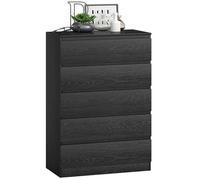 HOMCOM Cómoda 5 Cajones, Cómoda Dormitorio, Cajonera para Salón, Oficina, Estilo Moderno, 77x40x111,5 cm, Negro Veteado