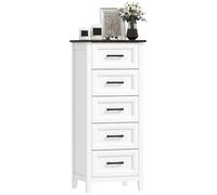 HOMCOM Cómoda 5 Cajones, Cómoda Dormitorio Estrecho y Alto con Encimera Efecto Madera, Cajonera para Espacios Pequeños, Salón, Oficina, 45x35x106 cm, Blanco