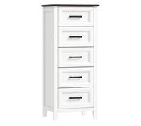 HOMCOM Cómoda 5 Cajones, Cómoda Dormitorio Estrecho y Alto con Encimera Efecto Madera, Cajonera para Espacios Pequeños, Salón, Oficina, 45x35x106 cm, Blanco