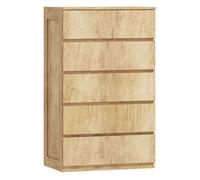 HOMCOM Cómoda 5 Cajones Diseño sin Tiradores 60x39x100 cm Madera Natural | Cómoda Dormitorio Moderna, Sinfonier, Cajonera para Sala de Estar, Comedor, Entrada