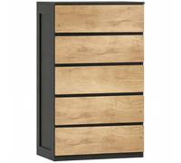 HOMCOM Cómoda 5 Cajones de Madera con Guías Metálicas y Tiradores Ranurados, 60x39x100 cm