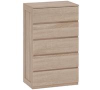 HOMCOM Cómoda 5 cajones en madera con guías metálicas y tiradores ranurados, 60x39x100 cm, color Haya Aosom España