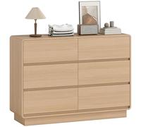 HOMCOM Cómoda 6 Cajones, Cómoda Dormitorio con Bordes Redondeados, Cajonera para Salón, Cocina, Oficina, Entrada, 120x38x86 cm Natural