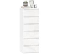 HOMCOM Cómoda 6 Cajones Dormitorio Estrecha 40x35x109 cm Blanco Brillo