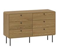 HOMCOM Cómoda 6 cajones mueble de almacenamiento estilo moderno esquinas redondeadas y patas de acero 120 x 40 x 75 cm efecto madera de roble