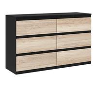 HOMCOM Cómoda 6 cajones mueble de almacenamiento sin tiradores diseño minimalista 120 x 39 x 75 cm negro y madera natural