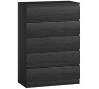 HOMCOM Cómoda Alta Negra 77x40x111,5 cm para Dormitorio de 5 Cajones Cajonera para Salón Oficina Estilo Moderno Negro Veteado Aosom España