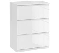 HOMCOM Cómoda Blanca 55x34x75 cm con 3 Cajones Cómoda de Dormitorio Moderno con Diseño Anti-vuelco Blanco Brillante Aosom España
