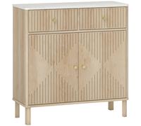 HOMCOM Cómoda Buffet en Madera con 2 Cajones, Armario y Encimera de Efecto Mármol, 77x30x80 cm, color Roble