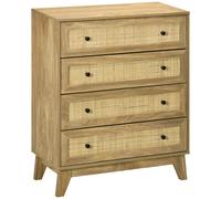 HOMCOM Cómoda Cajonera Estrecha de Madera para Dormitorio con 4 Cajones on Frontales de Ratán Estilo Cannage 80x35x95 cm Natural Aosom España