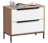 HOMCOM Cómoda con 2 Cajones de Tela, Cómoda para Dormitorio, Frentes con Patrón de Diamante, Cajonera para Salón, Oficina, Vestidor, Natural y Blanco